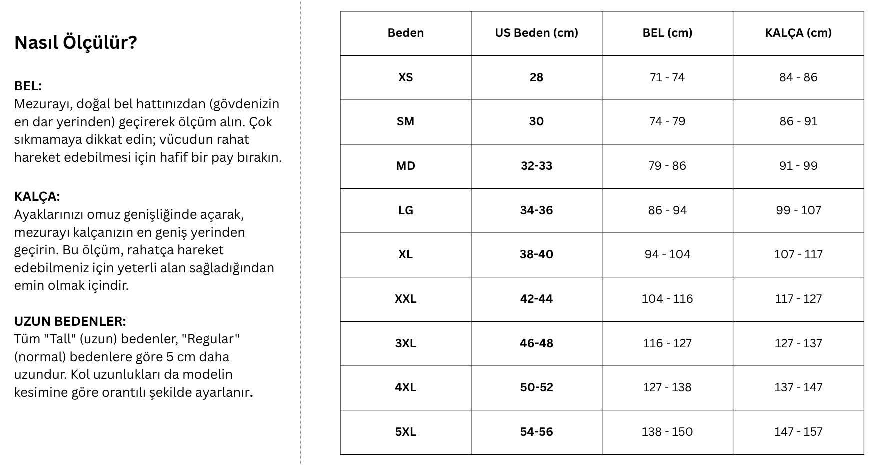Beden Tablosu
