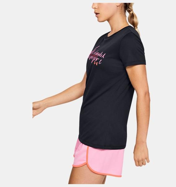 Siyah Kadın UA Tech™ Branded Fit Kit Kısa Kollu Crew