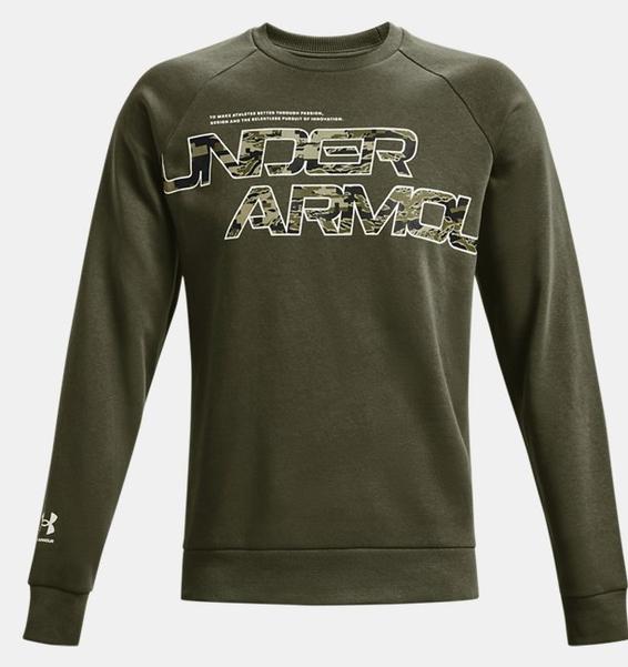 Yeşil Erkek UA Rival Fleece Camo Script Crew