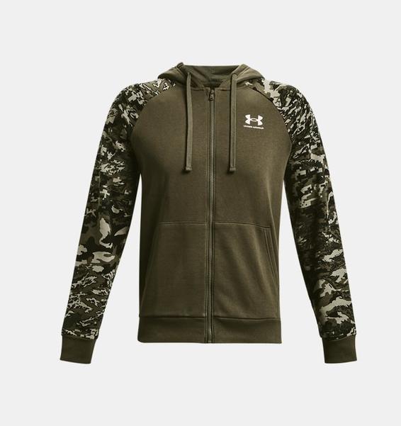 Yeşil Erkek UA Rival Fleece Camo Script Tam Boy Fermuarlı