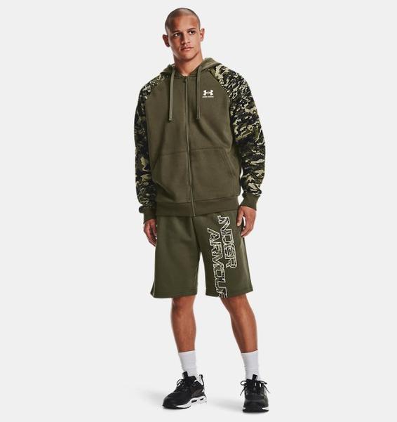 Yeşil Erkek UA Rival Fleece Camo Script Tam Boy Fermuarlı