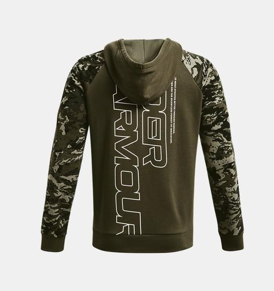 Yeşil Erkek UA Rival Fleece Camo Script Tam Boy Fermuarlı
