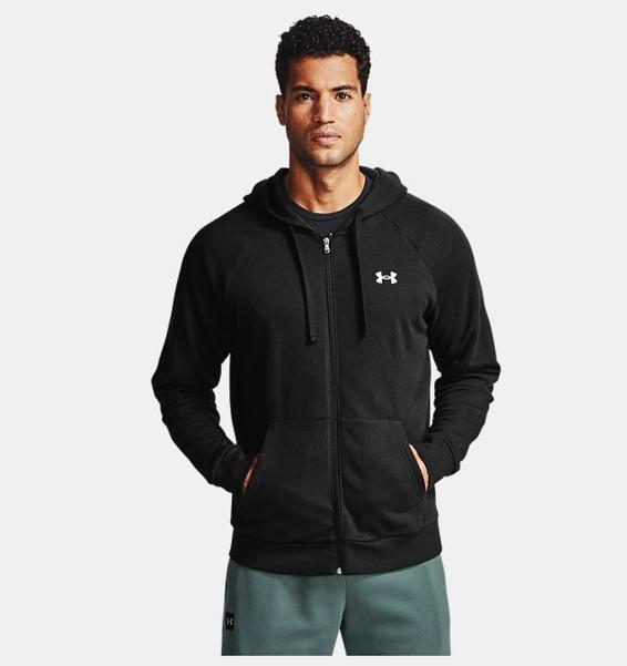Siyah Erkek UA Rival Cotton Tam Boy Fermuarlı Kapüşonlu Üst