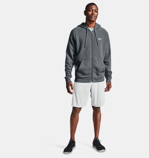 Gri Erkek UA Rival Cotton Tam Boy Fermuarlı Kapüşonlu Üst
