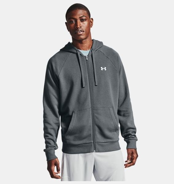 Gri Erkek UA Rival Cotton Tam Boy Fermuarlı Kapüşonlu Üst