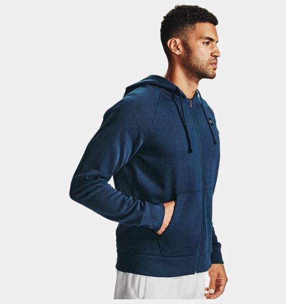 Lacivert Erkek UA Rival Fleece Tam Boy Fermuarlı Kapüşonlu Üst