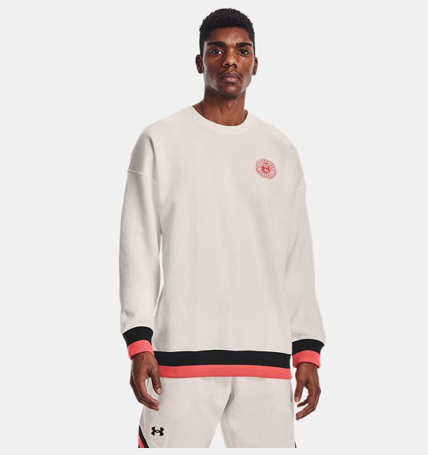 Erkek UA Rival Fleece AMP Crew Beyaz