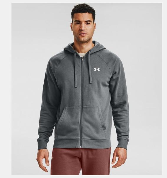 Gri Erkek UA Rival Cotton Tam Boy Fermuarlı Kapüşonlu Üst