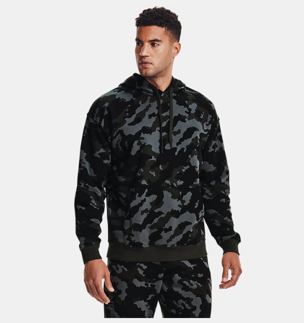 Erkek UA Rival Fleece Camo Kapüşonlu Üst Yeşil