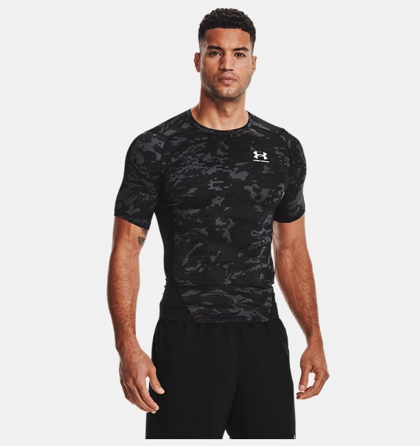 Erkek HeatGear® Armour Camo Kısa Kollu Siyah