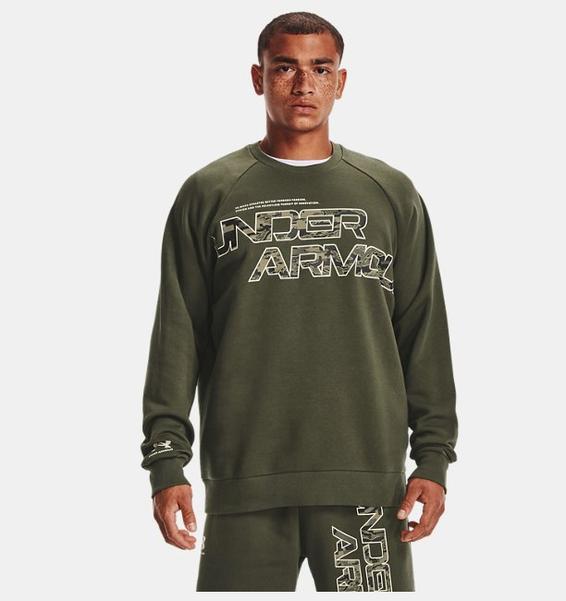 Yeşil Erkek UA Rival Fleece Camo Script Crew