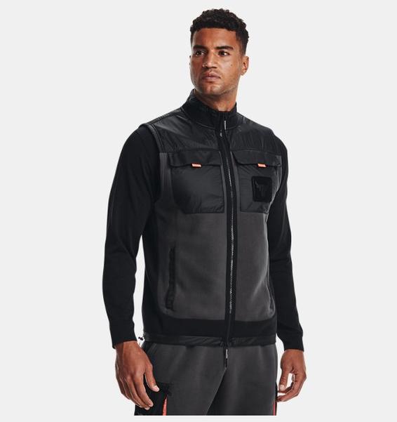 Gri Erkek Project Rock Microfleece Tam Boy Fermuarlı Yelek