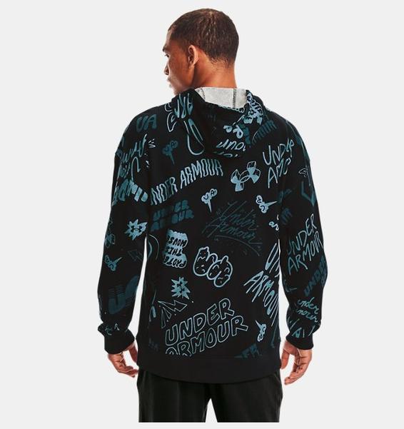 Siyah Erkek UA Rival Terry Scribble Print Kapüşonlu Üst