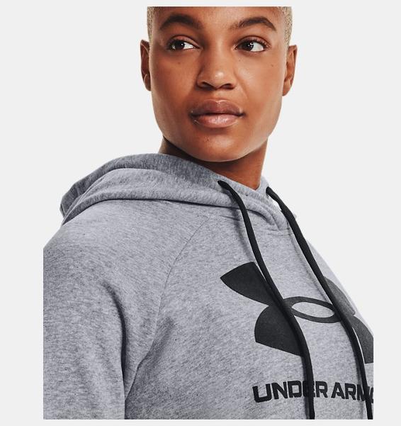 Gri Kadın UA Rival Fleece Logo Kapüşonlu Üst