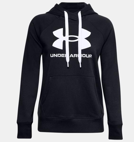 Siyah Kadın UA Rival Fleece Logo Kapüşonlu Üst