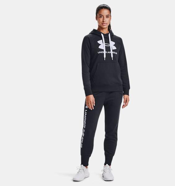 Siyah Kadın UA Rival Fleece Logo Kapüşonlu Üst