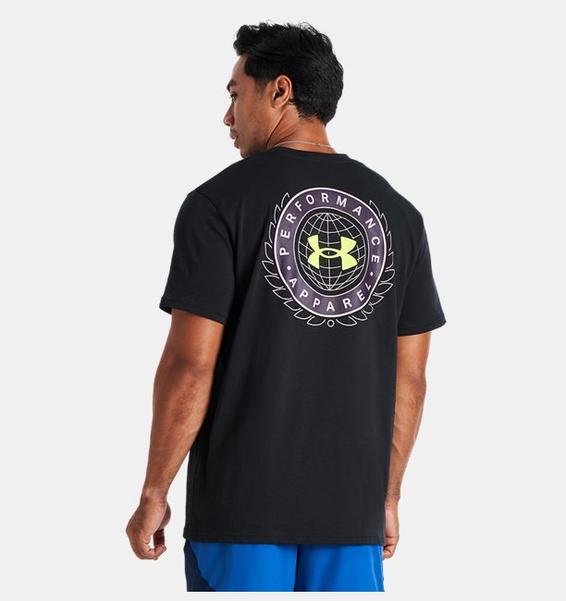 Siyah Erkek UA Alma Mater Crest Kısa Kollu