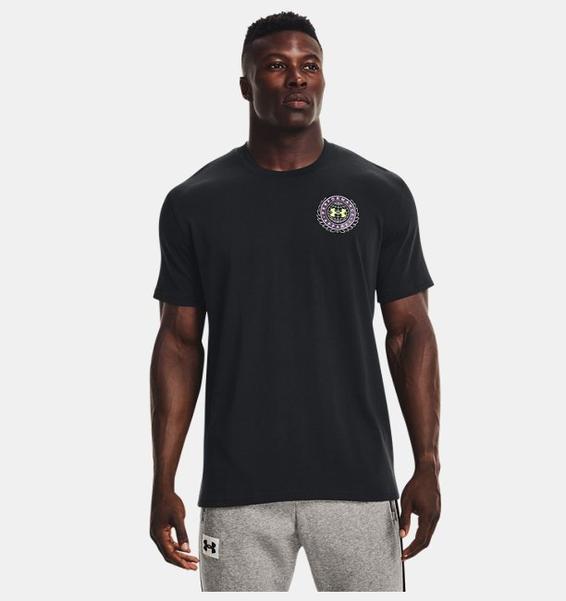 Siyah Erkek UA Alma Mater Crest Kısa Kollu