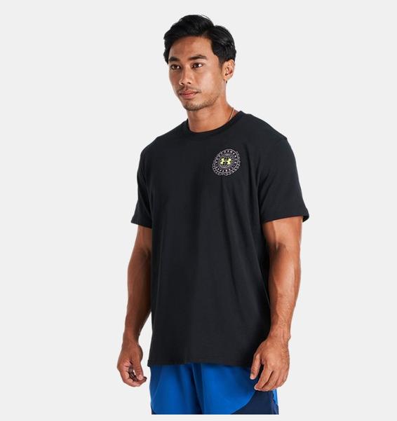 Siyah Erkek UA Alma Mater Crest Kısa Kollu