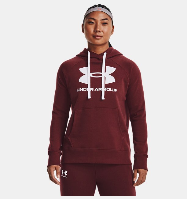 Kadın UA Rival Fleece Logo Kapüşonlu Üst Bordo