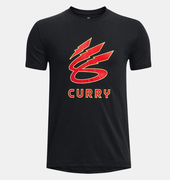 Siyah Erkek Çocuk Curry Lightning Logo Kısa Kollu