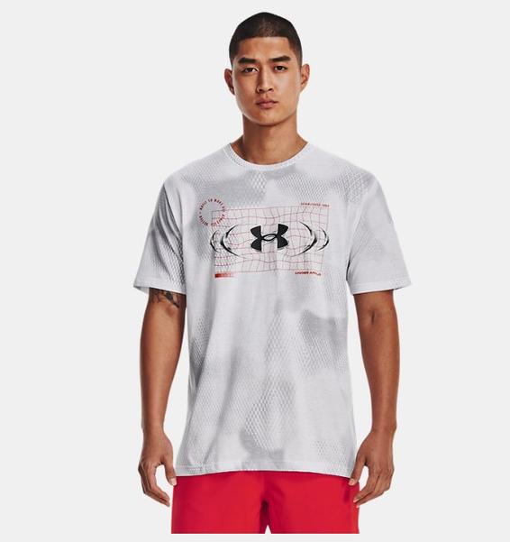 Beyaz Erkek UA Football All Over Baskılı Metal Logo Kısa Kollu