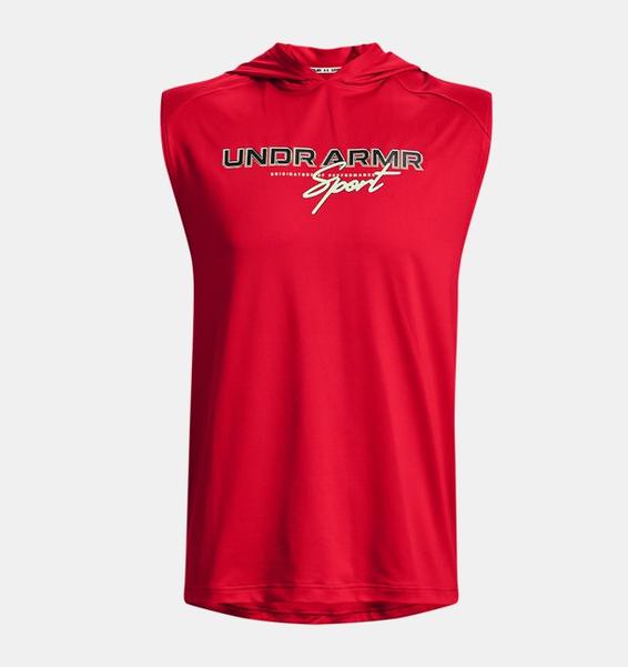 Kırmızı Erkek UA Mesh Sport Kolsuz Kapüşonlu Üst