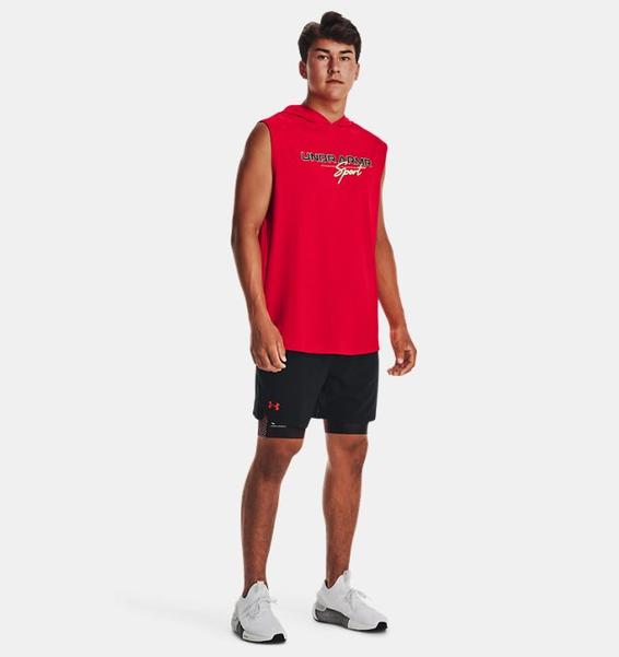 Kırmızı Erkek UA Mesh Sport Kolsuz Kapüşonlu Üst