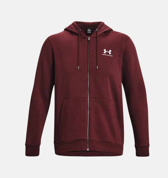 Bordo Erkek UA Essential Fleece Tam Boy Fermuarlı Kapüşonlu Üst
