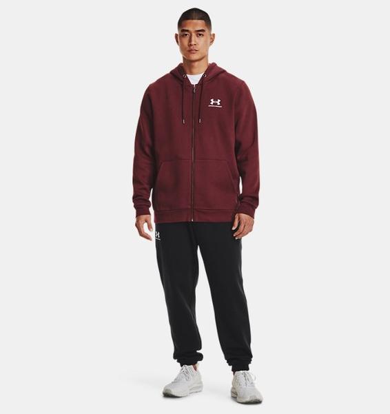 Bordo Erkek UA Essential Fleece Tam Boy Fermuarlı Kapüşonlu Üst