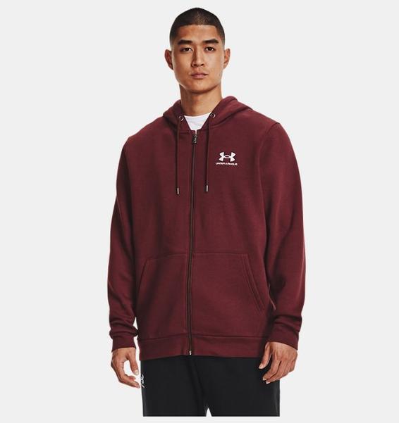 Bordo Erkek UA Essential Fleece Tam Boy Fermuarlı Kapüşonlu Üst