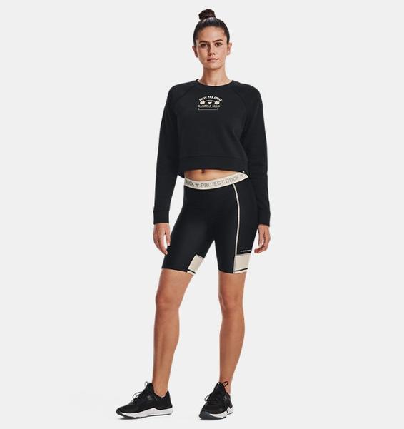 Siyah Kadın Project Rock Home Gym Fleece Bisiklet Yaka