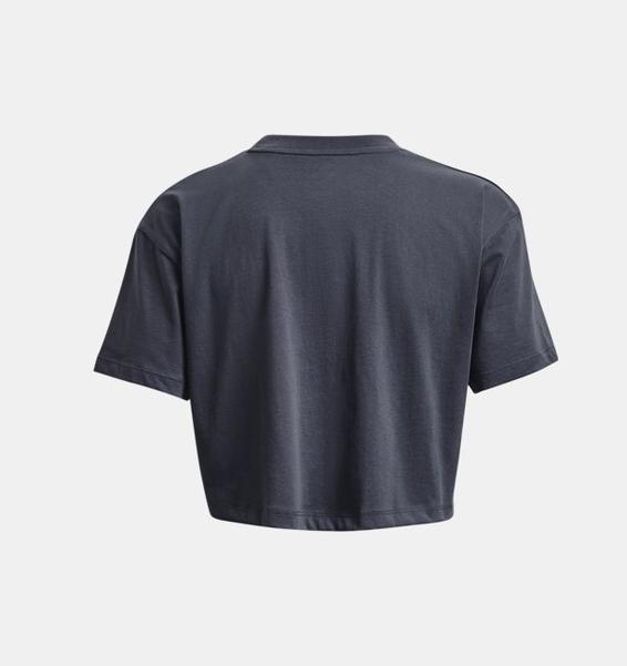 Gri Kadın UA Branded Logo Crop Kısa Kollu