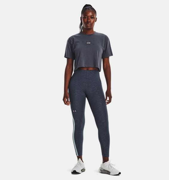 Gri Kadın UA Branded Logo Crop Kısa Kollu