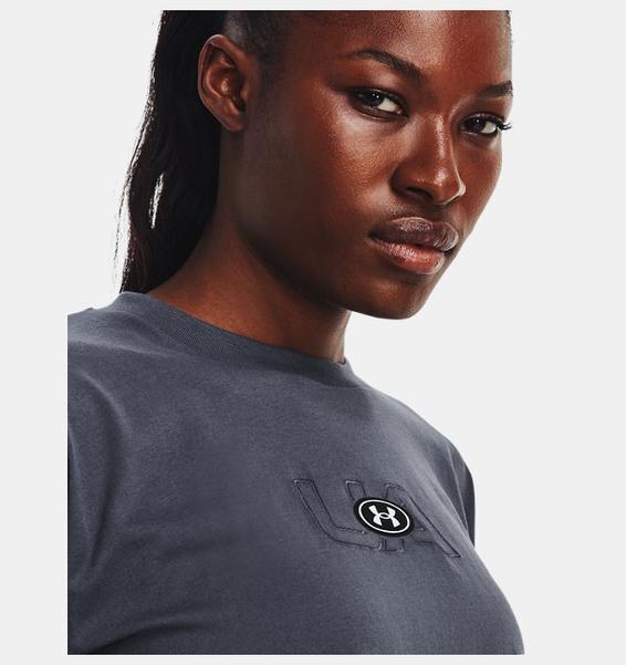 Gri Kadın UA Branded Logo Crop Kısa Kollu
