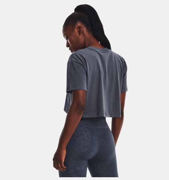 Gri Kadın UA Branded Logo Crop Kısa Kollu