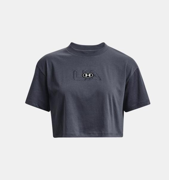 Gri Kadın UA Branded Logo Crop Kısa Kollu