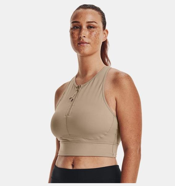 Kahverengi Kadın UA Meridian Zip Crop Spor Sütyeni