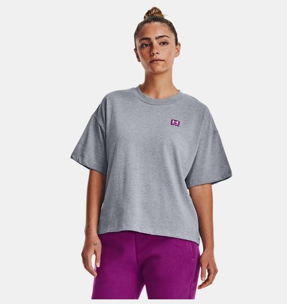 Gri Kadın UA Logo LC Oversized Heavyweight Kısa Kollu