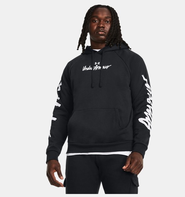 Erkek UA Rival Fleece Graphic Kapüşonlu Üst Siyah