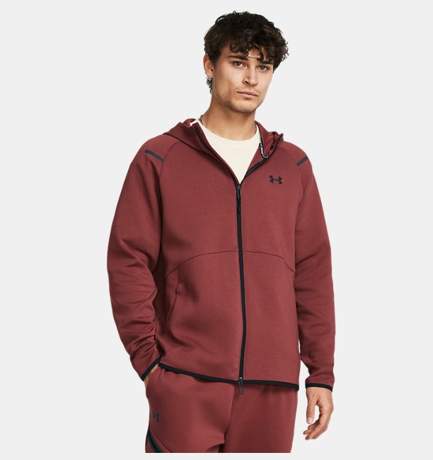 Erkek UA Unstoppable Fleece Tam Boy Fermuarlı Bordo