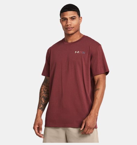 Bordo Erkek UA Heavyweight Left Chest Logo Repeat Kısa Kollu