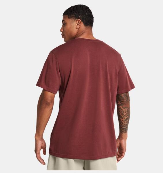 Bordo Erkek UA Heavyweight Left Chest Logo Repeat Kısa Kollu