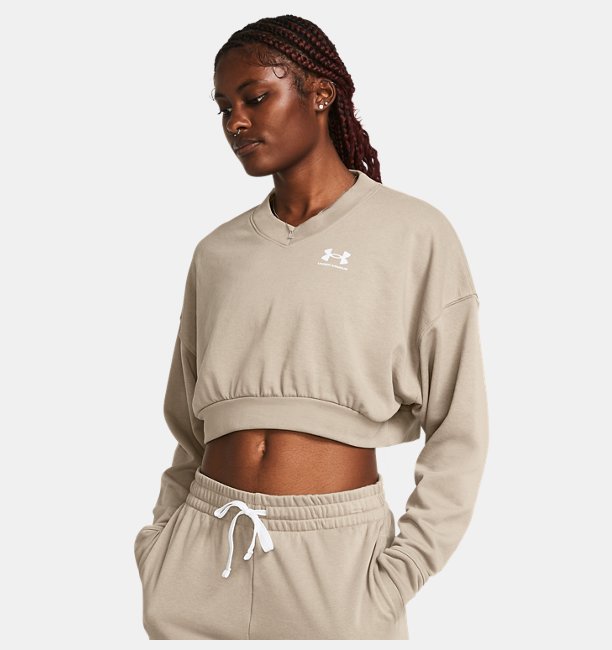 Kadın UA Rival Terry Oversized Crop Crew Uzun Kollu Kahverengi