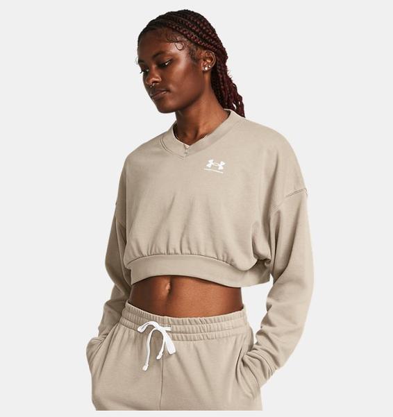 Kahverengi Kadın UA Rival Terry Oversized Crop Crew Uzun Kollu