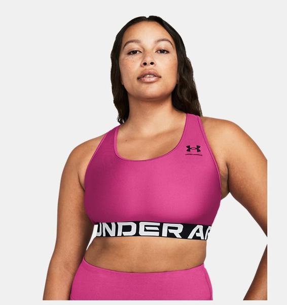 Pembe Kadın HeatGear® Armor Mid Branded Spor Sütyeni