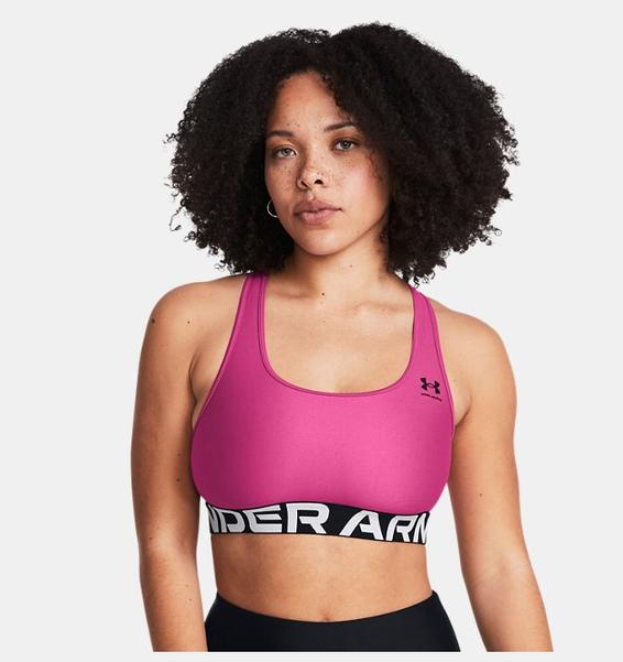 Pembe Kadın HeatGear® Armor Mid Branded Spor Sütyeni