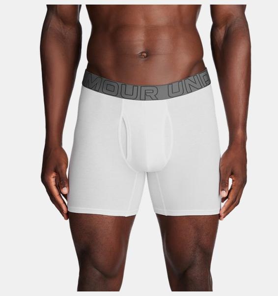 Beyaz Erkek UA Performance Cotton 6" Boxerjock - 3'lü Paket