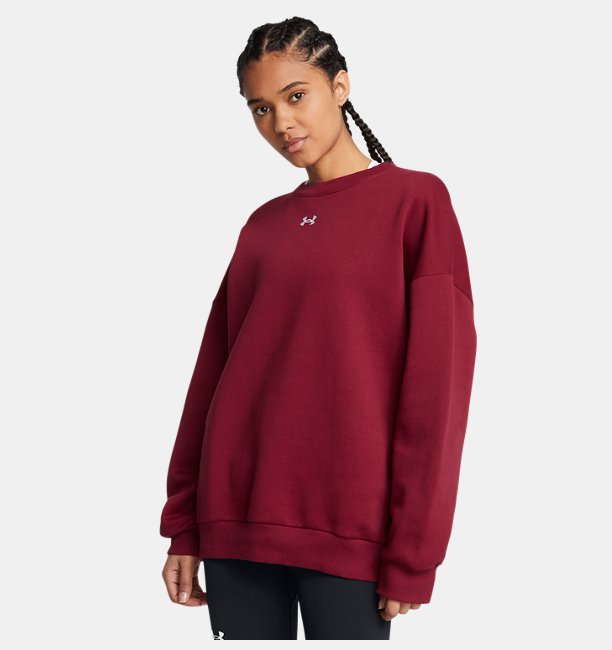 Kadın UA Rival Fleece Oversized Bisiklet Yaka Sweatshirt Bordo