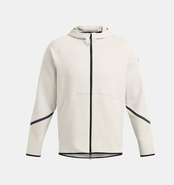 Beyaz Erkek UA Unstoppable Fleece Grid Tam Fermuarlı Sweatshirt